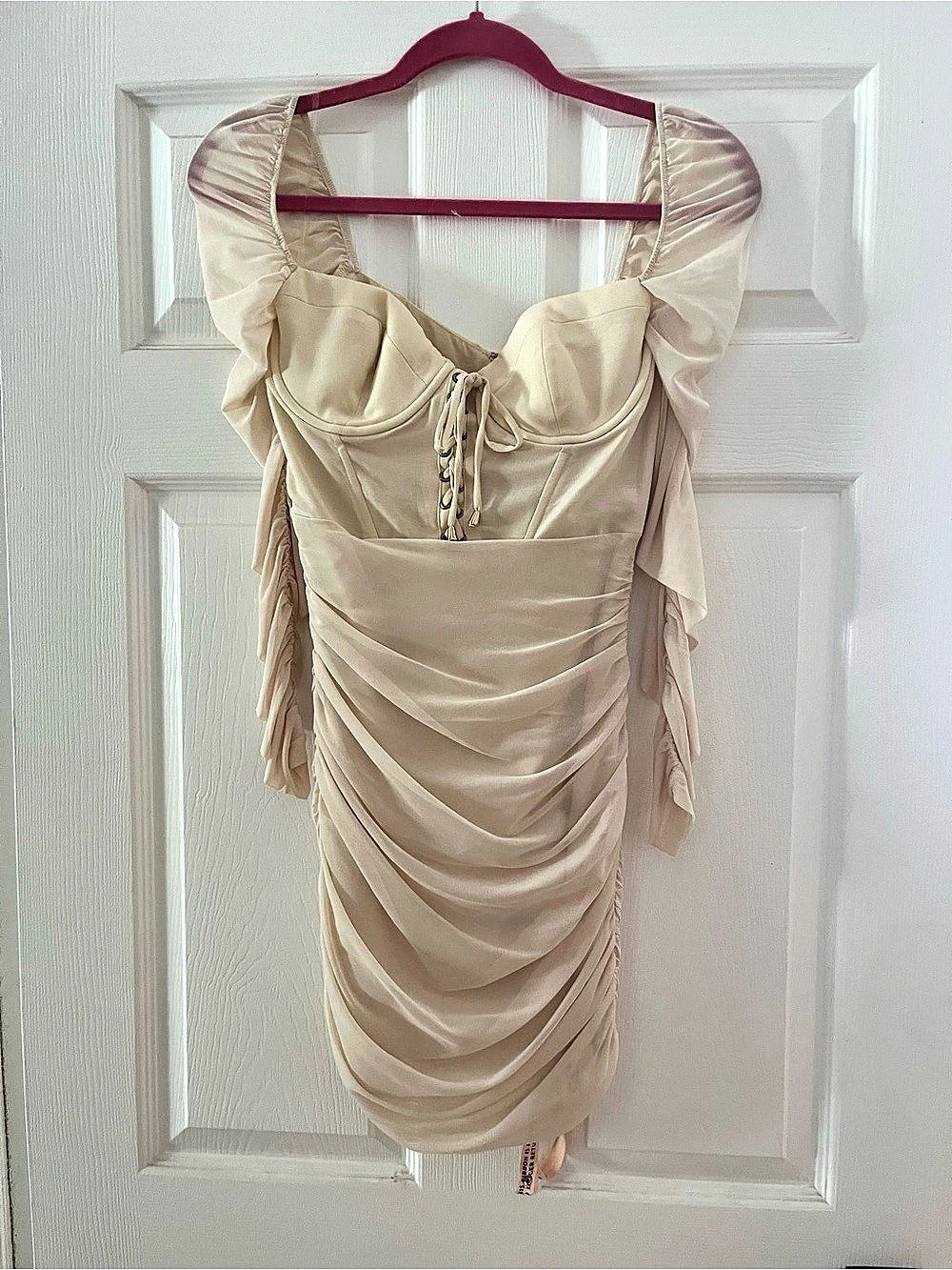 Oh Polly NEVER WORN - Ruched Corset Mini Dress in Cream Size 4 NWT